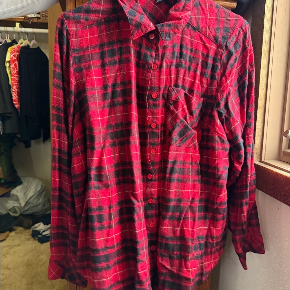Torrid Red and Black Checkered Button Down Shirt